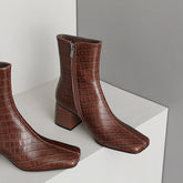 Ida Croc Embossed Leather Burgundy Ankle Boots Newgew
